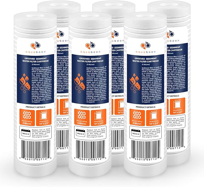 Aquaboon 5 Micron 10 x 2.5 Grooved Sediment Water Filter Replacement by Aquaboon