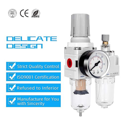 NANPU 1/4" NPT Compressed Air Filter Regulator Lubricator Combo Water/Oil Trap - Image 6