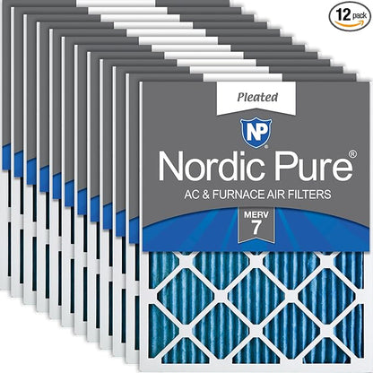 Nordic Pure 20x25x1 Pleated MERV 7 Air Filters 12 Pack by NordicPure