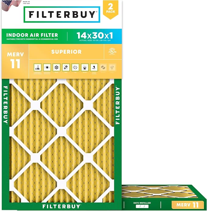 Filterbuy 14x30x1 Air Filter MERV 11 Superior Pet & Allergy Defense, by Filterbuy
