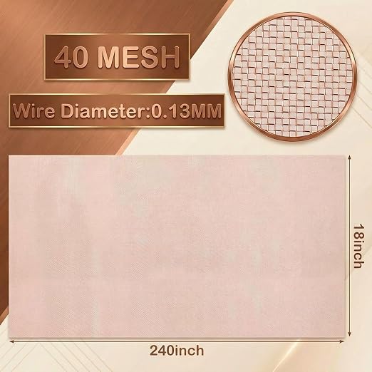 Therwen 18 Inch x 20 ft Copper Mesh Screen 99.9% Pure Copper 40 Mesh Roll Wire - Image 2