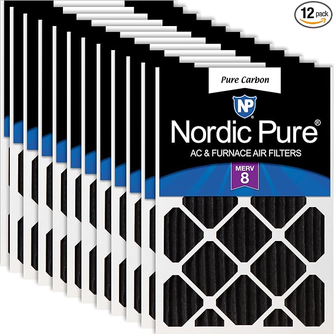 Nordic Pure 20x20x2 Pure Carbon Pleated Odor Reduction Merv 8 Furnace Filters by NordicPure