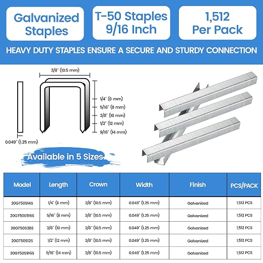 meite Staple Gun Staples, 9/16 Inch Length Heavy Duty T-50 Staples, Galvanized - Image 2