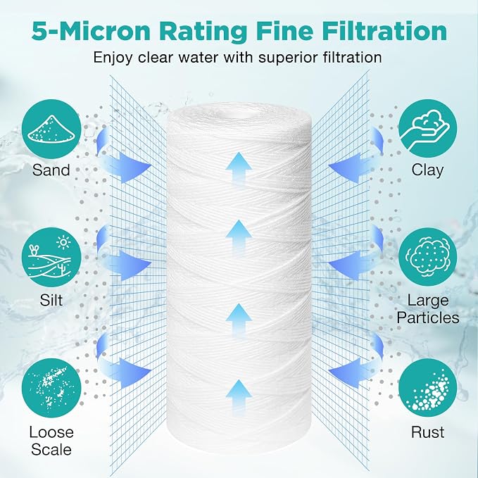 SimPure 10" x 4.5" String Wound Sediment Water Filter Cartridge - Image 4