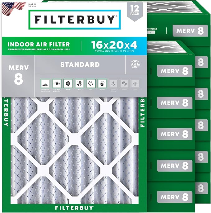 Filterbuy 16x20x4 Air Filter MERV 8 Essential Dust & Allergy Defense, by Filterbuy