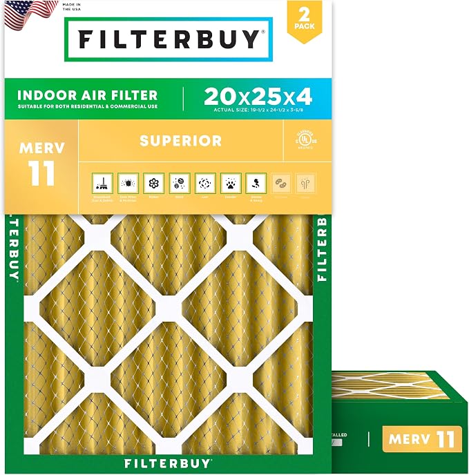 Filterbuy 20x25x4 Air Filter MERV 11 Superior Pet & Allergy Defense, by Filterbuy