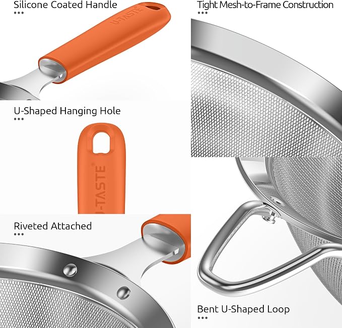 U-Taste Medium Fine Mesh Strainer: 18/8 Stainless Steel 4.73in 30 Mesh Kitchen - Image 6
