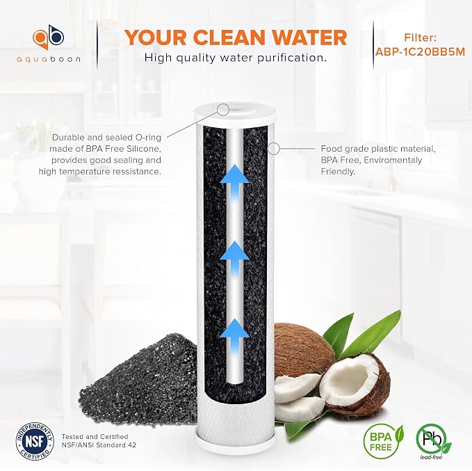 Aquaboon 5 Micron 20 x 4.5 Sediment, Anti-Scale, Carbon Water Filters Cartridges - Image 3