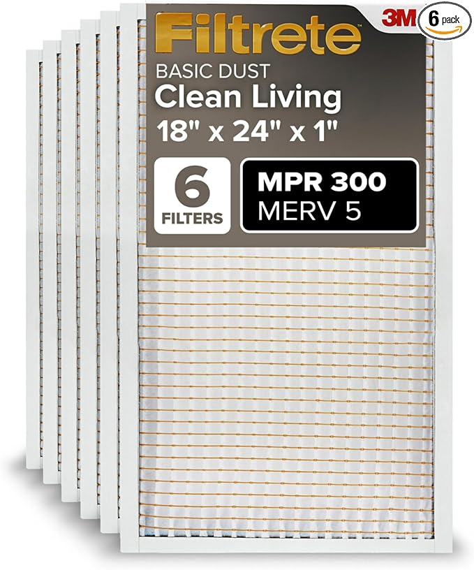 Filtrete 18x24x1 Air Filter, MPR 300, MERV 5, Clean Living Basic Dust 3-Month by Filtrete