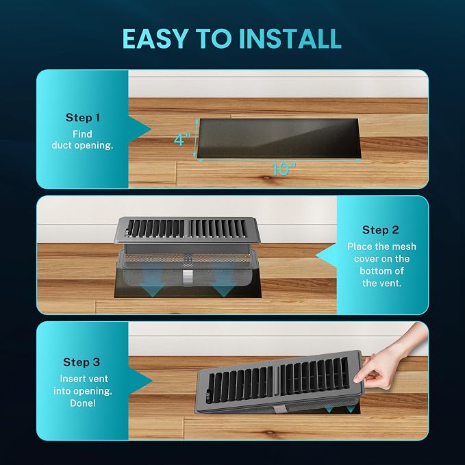 Floor Register 4 x 10 Inch, HG Power 3 Pack Heavy Duty Floor Vent Covers - Image 8