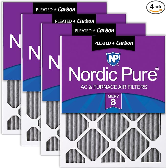 Nordic Pure 16x16x1 Furnace Air Filters MERV 8 Pleated Plus Carbon 4 Pack by NordicPure