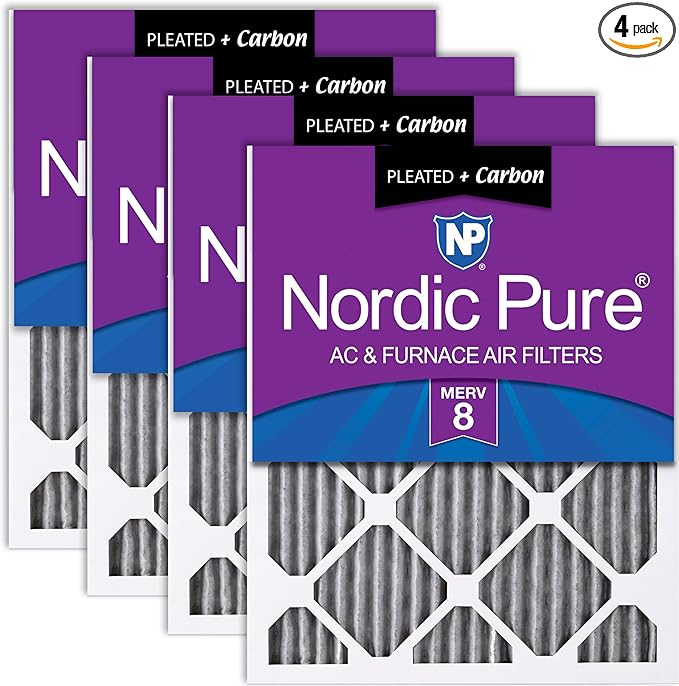 Nordic Pure 12x24x1 Furnace Air Filters MERV 8 Pleated Plus Carbon 4 Pack by NordicPure