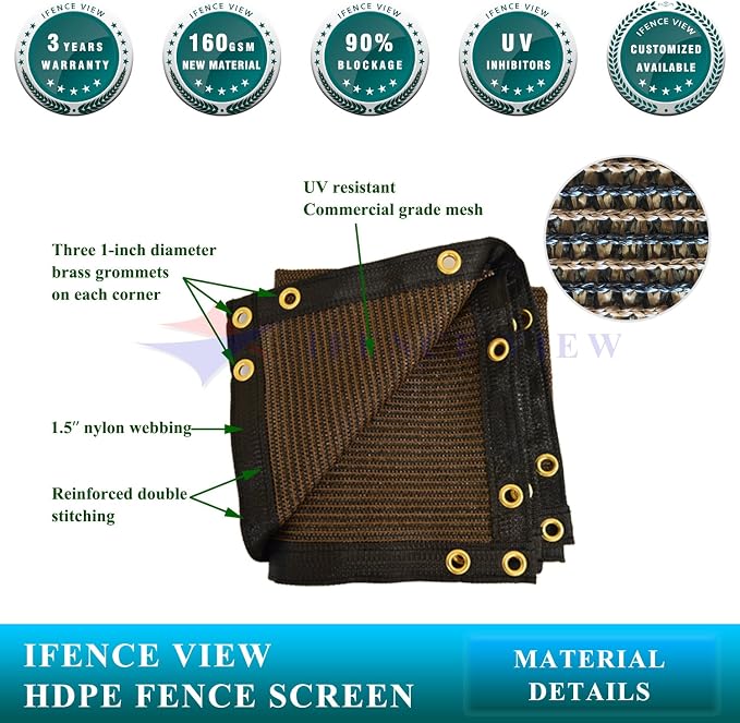 6'x1' to 6'x100' Brown Shade Cloth Panels Fence Privacy Screen Fabric Mesh Net - Image 2