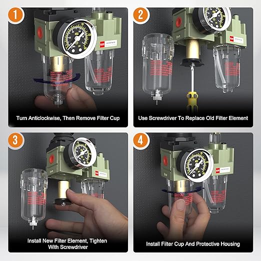 NPT 1/4 Air Regulator with Gauge, Air Compressor Water Separator with - Image 5