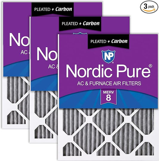 Nordic Pure 14x25x1 Furnace Air Filters MERV 8 Pleated Plus Carbon 3 Pack by NordicPure