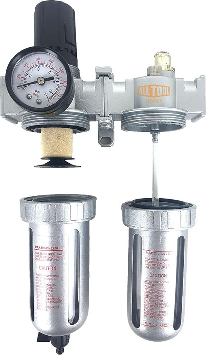 3/8" NPT Mid Flow Compressed Air In Line Filter Regulator Lubricator Oiler - Image 5
