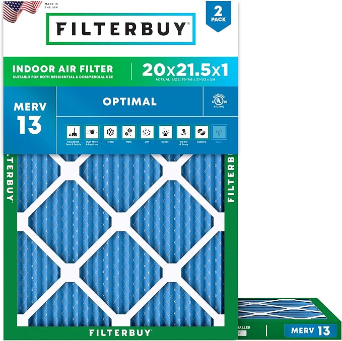 Filterbuy 20x21.5x1 Air Filter MERV 13 Optimal Smoke & Allergy Defense by Filterbuy