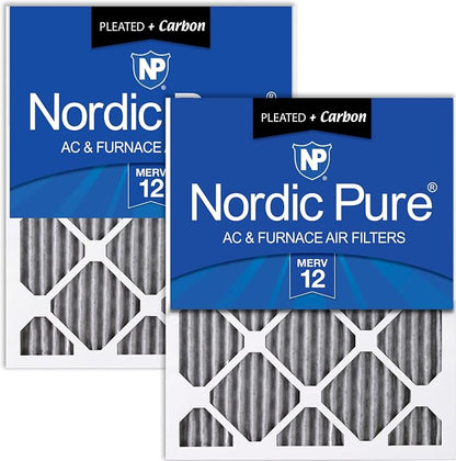 Nordic Pure 14x20x1 Furnace Air Filters MERV 12 Pleated Plus Carbon 2 Pack by NordicPure