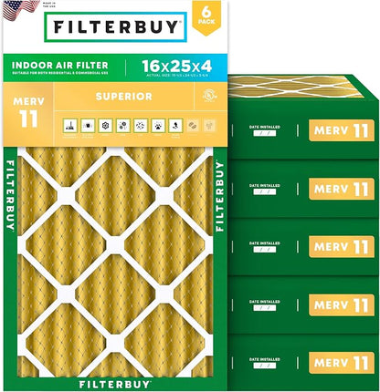 Filterbuy 16x25x4 Air Filter MERV 11 Superior Pet & Allergy Defense, by Filterbuy