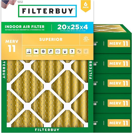 Filterbuy 20x25x4 Air Filter MERV 11 Superior Pet & Allergy Defense, by Filterbuy