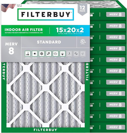 Filterbuy 15x20x2 Air Filter MERV 8 Essential Dust & Allergy Defense, by Filterbuy