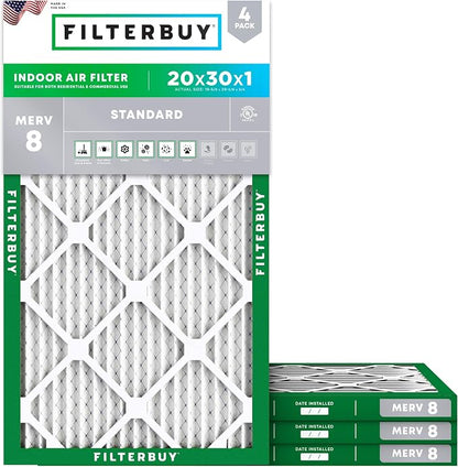 Filterbuy 20x30x1 Air Filter MERV 8 Essential Dust & Allergy Defense, by Filterbuy