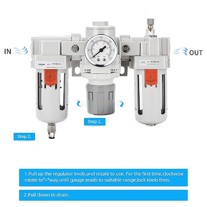 NANPU 1/2" NPT Air Filter, Regulator & Lubricator Combo - Image 5
