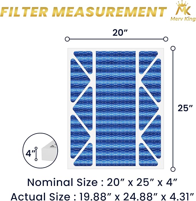 MervKing 20x25x4 Air Filter Actual Size: 19.88" x 24.88" x 4.31" MERV 11 MPR - Image 2