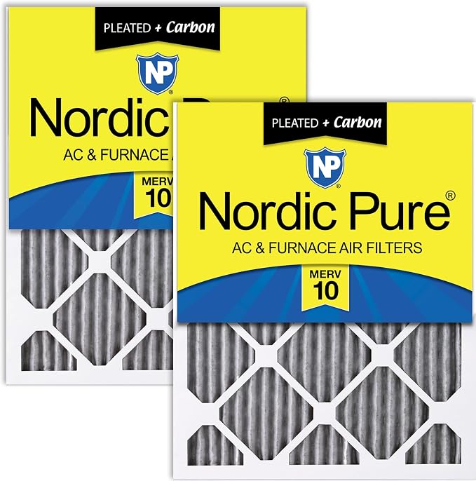 Nordic Pure 14x25x1 Furnace Air Filters MERV 10 Pleated Plus Carbon 2 Pack by NordicPure
