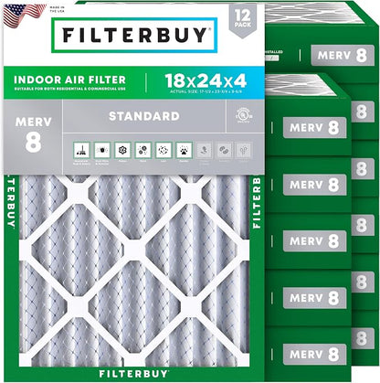 Filterbuy 18x24x4 Air Filter MERV 8 Essential Dust & Allergy Defense, by Filterbuy