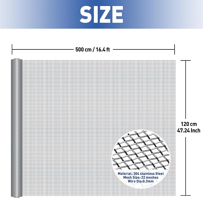 MAGZO 304 Stainless Steel Mesh Screen Roll 47in x 16ft - Image 2