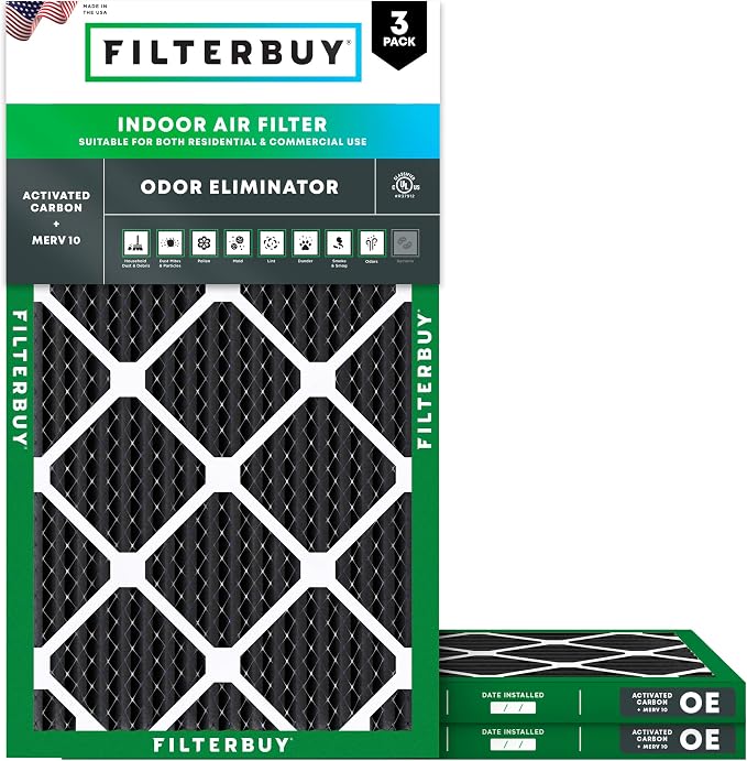 Filterbuy 12x25x1 Air Filter MERV 10 Odor & Allergy Defense by Filterbuy