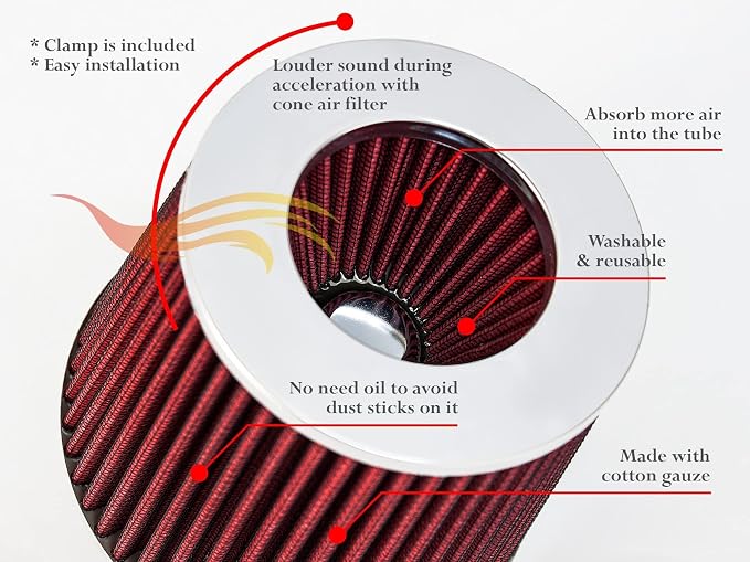RED 4 inch 102 mm Inlet Truck Air Cone Replacement Performance Washable - Image 6