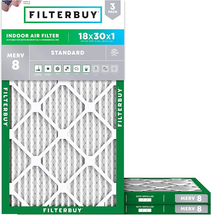 Filterbuy 18x30x1 Air Filter MERV 8 Essential Dust & Allergy Defense, by Filterbuy