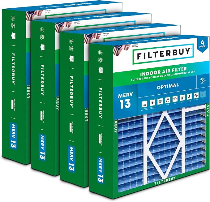 Filterbuy 20x25x5 Air Filter MERV 13 Optimal Smoke & Allergy Defense, Pleated by Filterbuy