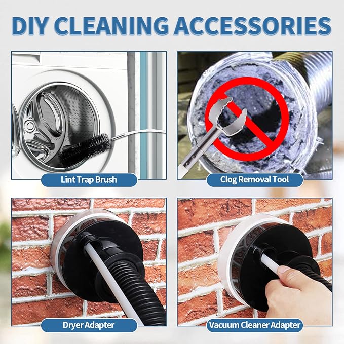 Bluesea 7 Pieces 20 Feet Dryer Vent Cleaner Kit, Reinforced Nylon Dryer Vent - Image 3