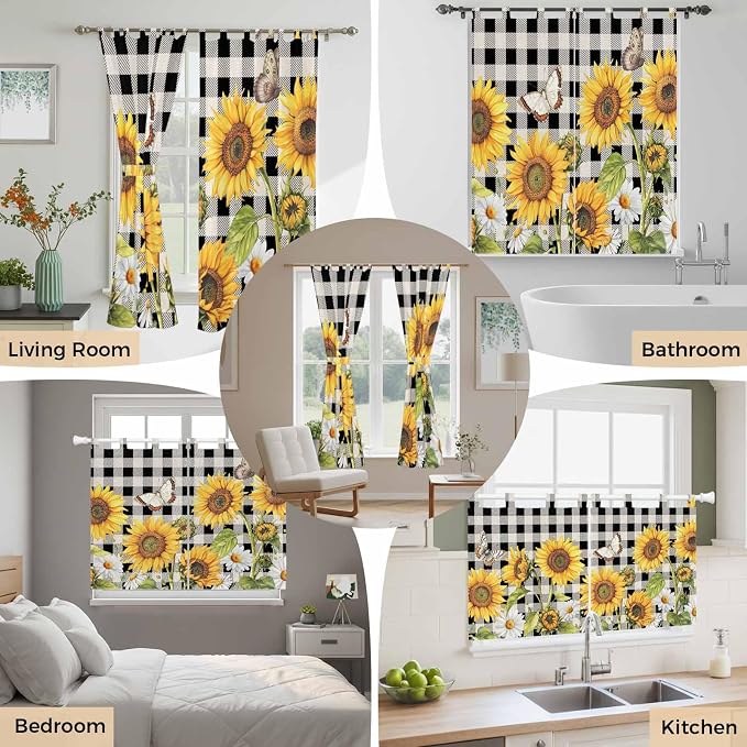 Sunflowers Living Room Curtains 96 Inch Length, Window Curtains Tab Top - Image 7