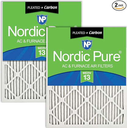 Nordic Pure 18x25x1 Pleated Air Filters MERV 13 Plus Carbon 2 Pack by NordicPure