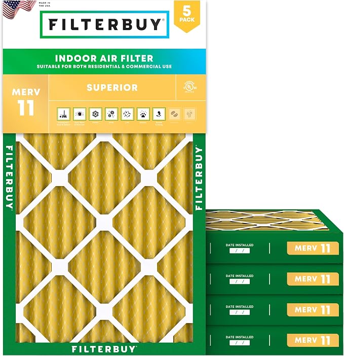 Filterbuy 16x25x2 Air Filter MERV 11 Superior Pet & Allergy Defense, by Filterbuy