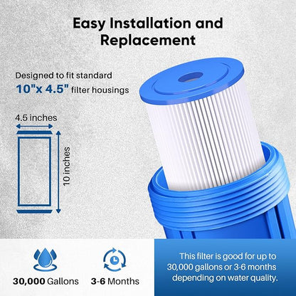 PUREPLUS 50 Micron 10" x 4.5" Extra Coarse Pleated Sediment Filter - Image 8
