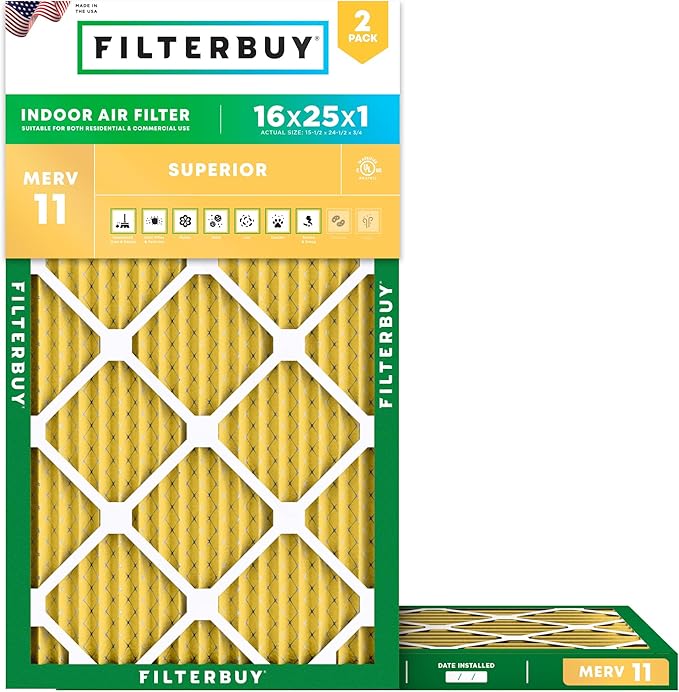 Filterbuy 16x25x1 Air Filter MERV 11 Superior Pet & Allergy Defense, by Filterbuy