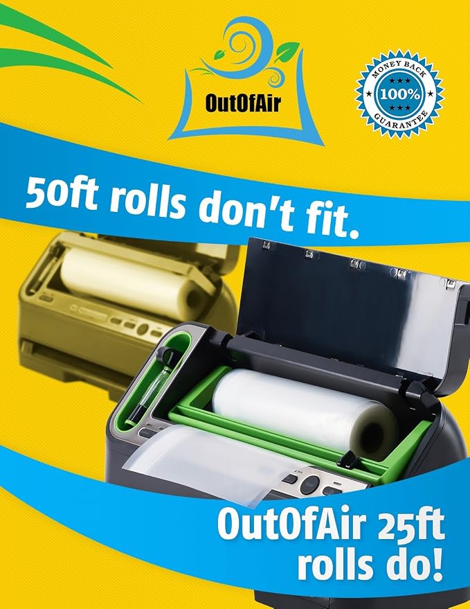 8" x 25' Rolls - BULK 8 Pack OutOfAir Vacuum Sealer Rolls Works - Image 2
