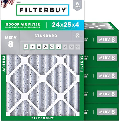 Filterbuy 24x25x4 Air Filter MERV 8 Essential Dust & Allergy Defense, by Filterbuy