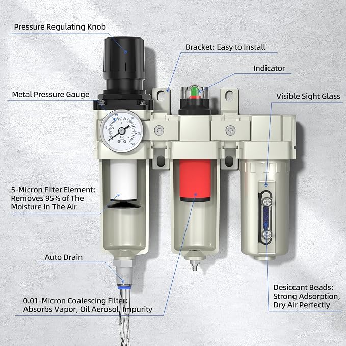 3/4" NPT Air Compressor Water Separator, Industrial Grade 3 Stage Air Drying - Image 3