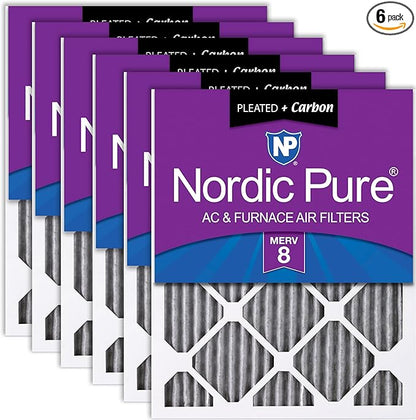 Nordic Pure 20x20x1 Furnace Air Filters MERV 8 Pleated Plus Carbon 6 Pack by NordicPure