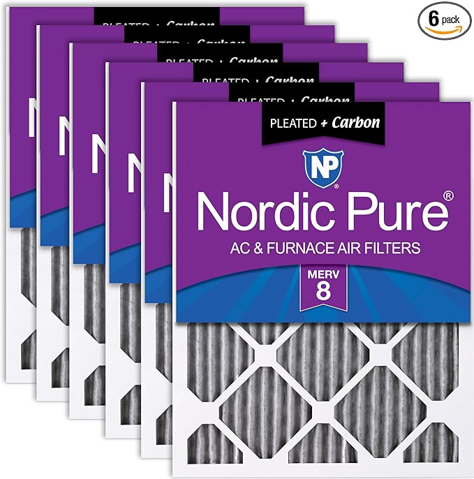 Nordic Pure 18x24x1 Furnace Air Filters MERV 8 Pleated Plus Carbon 6 Pack by NordicPure