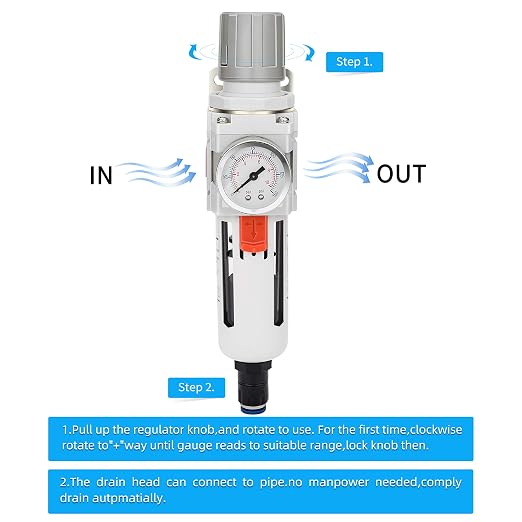 NANPU 3/8" NPT Compressed Air Filter Regulator Combo Piggyback, Auto Drain - Image 4