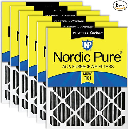 Nordic Pure 16x25x4 Furnace Air Filters MERV 10 Pleated + Carbon 6 Pack by NordicPure