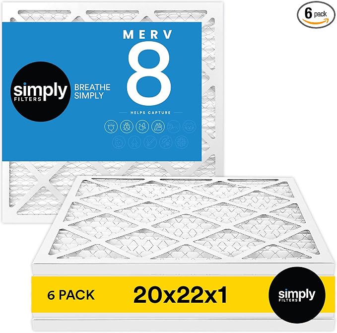 Simply 20x22x1 Air Filter, Merv 8, 6 Pack, by SimplyFilters