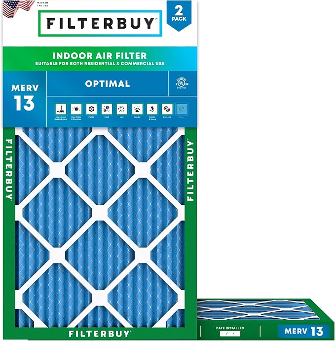 Filterbuy 13x21.5x1 Air Filter MERV 13 Optimal Smoke & Allergy Defense by Filterbuy